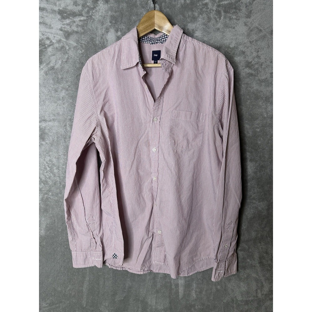 Gap Shirt Men's Large Red Striped Button Down 100% Cotton Work Preppy Casual‎